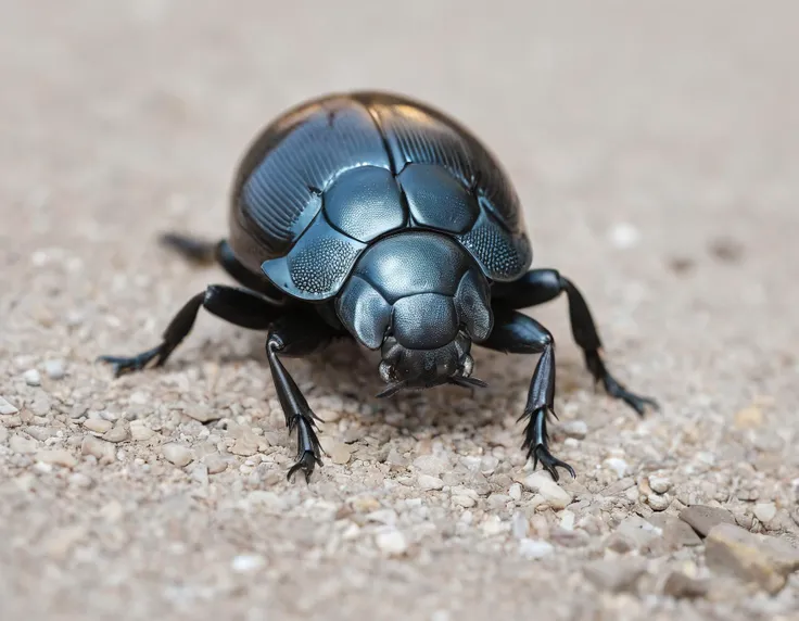 a dung beetle on a gravel road, detailed, natural lighting