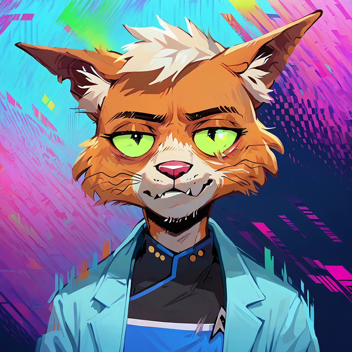 score_9, score_8_up, score_7_up, <lora:t4n4_epoch_10:1> t4n4,1girl,furry, portrait, lab coat, <lora:gl1tchXLP:1> gl1tch,glitch