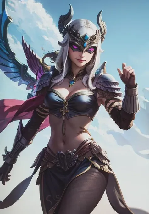 <lora:smite_nemesis:0.8>, smite_nemesis, smirk, helmet, mask,, (gorgeous, beautiful, enchanting:1.3)