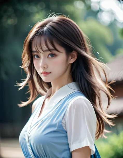 (8k, RAW photo, best quality, masterpiece: 1.2), (realistic, photorealistic: 1.4), (highly detailed 8k wallpaper), 18-year-old Japanese woman, Long hair, upper body, (smile: 0.6), upper body waist, portrait above the hips, (model, talent,large breasts, blurred background, commercial poster, (butt:1.2), (feet out of frame:1.2), black eyes, clothes that fit the body line, white shirt,collared shirt, (look at viewer:2.0),
photo of a blone woman in greek blue dress (boobs) , full body, Focus is on the eyes,simple light pink background,