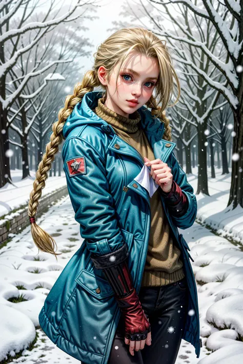 (masterpiece, best quality:1.3)
<lora:epi_noiseoffset2:1> <lora:add_detail:0.7> <lora:CammyWhite:0.8>
CammyWhite, 1girl, solo, blonde hair, long hair, twin braids, Winter Coat, Winter Wonderland, Twilight, Soft Light, Snow