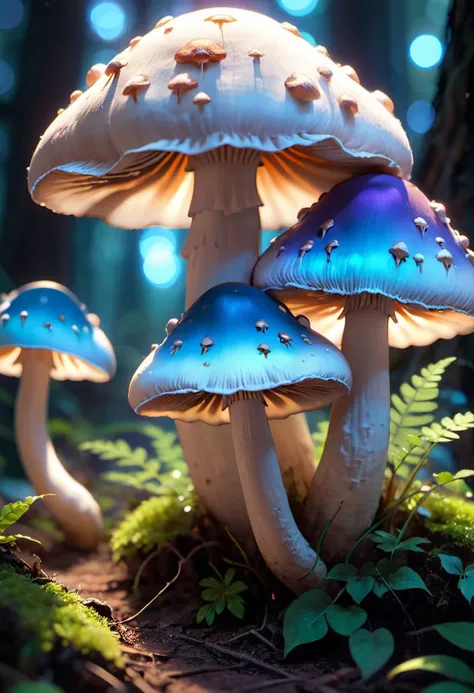 a macro shot of bioluminescent mushrooms mushrooms, dof, 4k, bokeh, anime, acid pixie acid pixie, mystic hues, by makoto shinkai and thomas kinkade and lee madgwick and ross tran and wlop, cosmic, heavenly, god rays, intricate detail, cinematic, 8 k, cel shaded, unreal engine, featured on artstation, pixiv