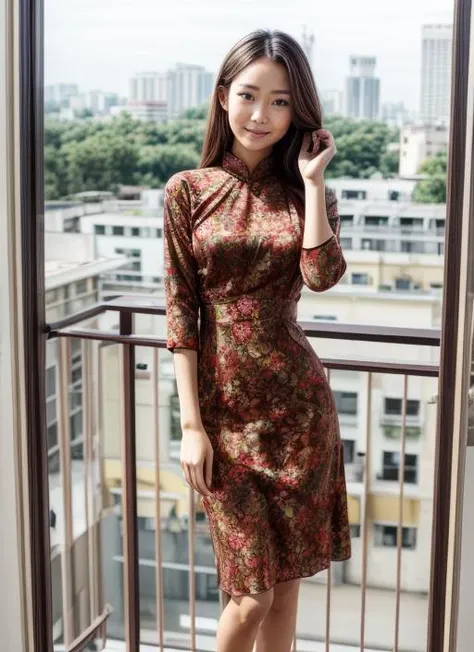 <lora:add_detail:1.5>, girl, balcony, Wood Brown vietnamese dress