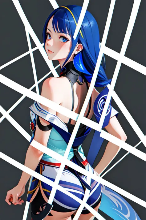 Highly detailed, High Quality, Masterpiece, beautiful, VergilStatusMeme, <lora:VergilStatusMeme:1>, 1girl, cowboy shot, solo, Raiden_Shogun_\(genshin impact\), Raiden_Shogun:1.2, blue hair, long hair, <lora:Char_GenshinImpact_RaidenShogun:0.8>, from behind, looking back,