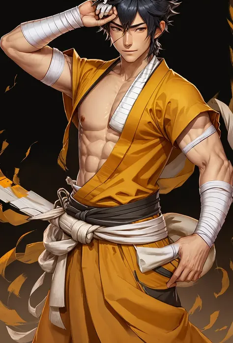 highly_detailed,extremely_detailed_CG_unity_8k_wallpaper,illustration,highres,absurdres,full_body,1boy, ankle_wrap, arm_wrap, bandage_over_one_eye, bandaged_arm, bandaged_hand, bandaged_head, bandaged_leg, bandaged_neck, bandages, bandaid, bandaid_on_face, budget_sarashi, cast, full_body, hadanugi_dousa, japanese_clothes, kamina_\(ttgl\), kanbaru_suruga, leg_wrap, male_focus, mummy, mummy_costume, naked_bandage, ponytail, sarashi, smile, solo, transparent_background, volleyball, wrist_wrap, <lora:Japanese_cartoon:1>