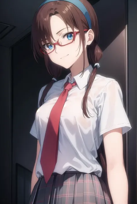 marimakinami, <lyco:mari makinami rebuild-lyco-nochekaiser:1>,
mari makinami, long hair, brown hair, twintails, (low twintails:1.5), hairband, blue hairband, blue eyes, (parted bangs:1.5), smile,
BREAK skirt, thighhighs, school uniform, pantyhose, necktie, plaid, plaid skirt, shirt, white shirt, collared shirt, short sleeves, glasses, opaque glasses,
BREAK indoors, classroom,
BREAK looking at viewer, (cowboy shot:1.5),
BREAK <lyco:GoodHands-beta2:1>, (masterpiece:1.2), best quality, high resolution, unity 8k wallpaper, (illustration:0.8), (beautiful detailed eyes:1.6), extremely detailed face, perfect lighting, extremely detailed CG, (perfect hands, perfect anatomy),
