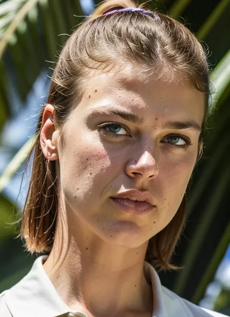 A stunning intricate color close up portrait of (sks woman:1) , wearing Polo shirt and khaki shorts, epic character composition, sharp focus, natural lighting, subsurface scattering, f2, 35mm, film grain, , by David LaChapelle, <lora:lora-small-adrianne-palicki-v1:1>