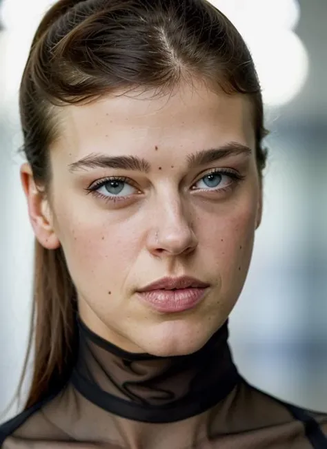 A stunning intricate color close up portrait of (sks woman:1) , wearing Sheer blouse and leather leggings, epic character composition, sharp focus, natural lighting, subsurface scattering, f2, 35mm, film grain, , by William Eggleston, <lora:lora-small-adrianne-palicki-v1:1>