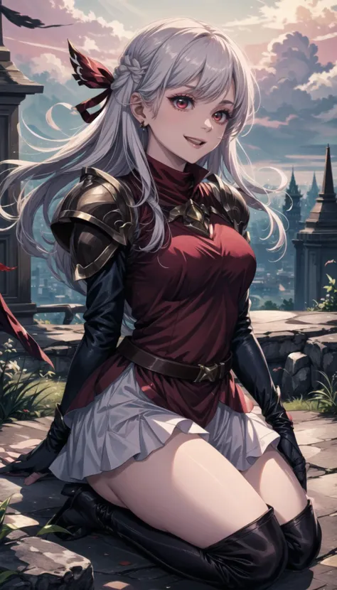 cute art,long white hair,long silver hair,knee length skirt,
professional art of a cute girl, girl leaning on a railing outdoor,
pkuniform, armor, red maxi dress, thigh red boots
ruby eyes,red eyes,
bloodmagic, fantasy, necklace with bloodmagic ruby,
<lora:PAseer-SD15-LCM Quick:0.8>, <lora:pkuniform-nvwls-v1:0.8>, <lora:BloodMagic:0.3>, <lora:Subneel:0.3>