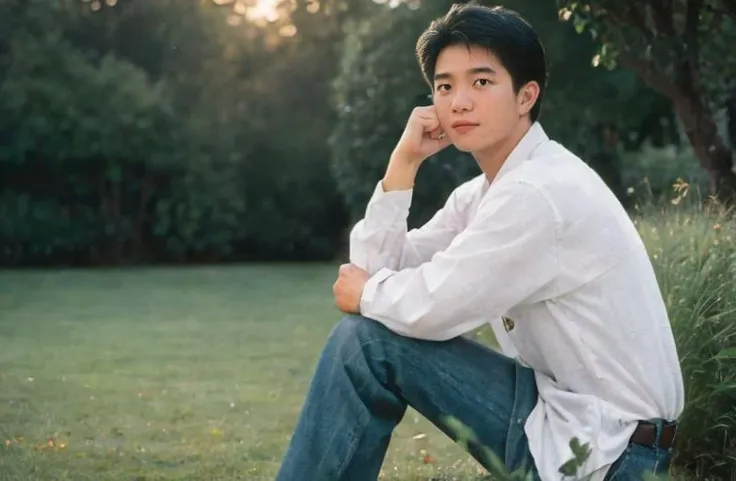 (8K, RAW photo, best quality, masterpiece:1.2), Fujifilm XT3, ultra high res, 8K UHD, HDR, dslr, professional photograph, (realistic, photorealistic:1.4), professional light, 1boy, (dannychan boy), sky, black hair, male focus, cloud, tank top, day, outdoors,  <lora:DannyChan_ICBINP_AfterBurn:.75>