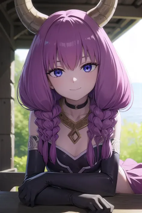 auratheguillotine, <lora:aura the guillotine v2-lora-nochekaiser:1>,
aura the guillotine, long hair, (purple eyes:1.1), purple hair, braid, horns, twin braids, smile,
BREAK skirt, thighhighs, gloves, choker, black gloves, elbow gloves, magical girl,
BREAK outdoors,
BREAK looking at viewer,
BREAK <lyco:GoodHands-beta2:1>, (masterpiece:1.2), best quality, high resolution, unity 8k wallpaper, (illustration:0.8), (beautiful detailed eyes:1.6), extremely detailed face, perfect lighting, extremely detailed CG, (perfect hands, perfect anatomy),