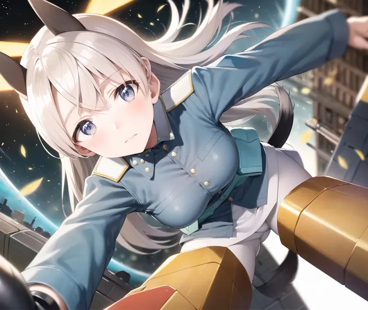 Anime girl with long white hair flying through the air - SeaArt AI