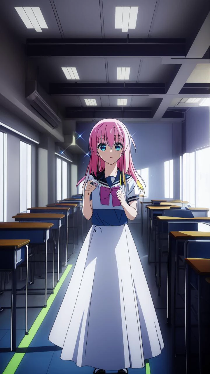masterpiece, best quality,
vivid colors,
1girl, (solo)
(22 years old, 22y.o, adult)
glowing hair, white hair, sparkling hair,
" "
" "
beautiful dress
classroom, inside school
science fiction, futuristic
<lora:bocchi_style_offset:1> bocchi style