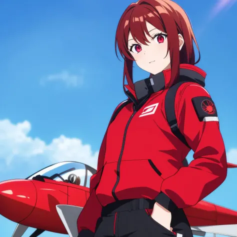 masterpiece, best quality,
vivid colors,
1girl, (solo)
(22 years old, 22y.o, adult)
red brown hair,
[(glowing eyes):0.35], red eyes
shoulder length hair
pilot
"   "
"        "  
"                                          "