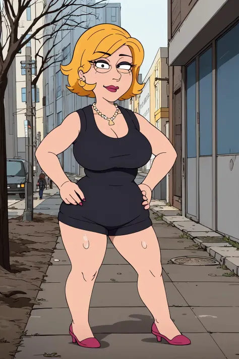 a woman with sexy body and outfit, walking in the sidewalk, (well draw eyes and eye pupil:1.2), EdobFamilyGuy <lora:EdobFamilyGuy_v1.0:0.8>