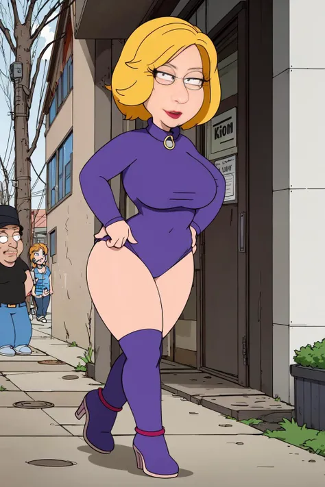 a woman with sexy body and outfit, walking in the sidewalk, (well draw eyes and eye pupil:1.2), EdobFamilyGuy <lora:EdobFamilyGuy_v1.0:0.8>