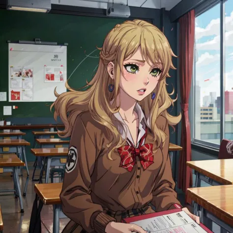 (masterpiece:1.2), ultra detailed, <lora:YuzuAihara:0.8>, Aihara, (gyaru school uniform:0.8), school, classroom, best quality