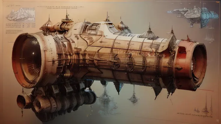 Spaceship with yellow lines,yellowed paper,Backround modern,technology, white,Picture of Award-winning works,(HD picture quality,Masterpiece,light red/blue text),SteampunkSchematics, <lora:GlowingRunesAIv2:1>, <lora:spaceship:1>, very detailed image,<lora:EnhancedDetail:0.8>