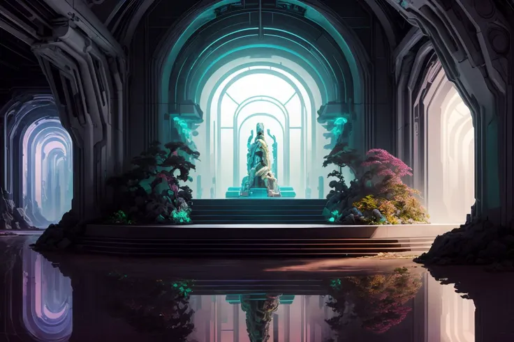 a cybernetic temple, vaporwave aesthetic, colorful, psychedelic, digital painting, artstation, concept art, smooth, sharp focus, illustration, art by artgerm and greg rutkowski and alphonse mucha