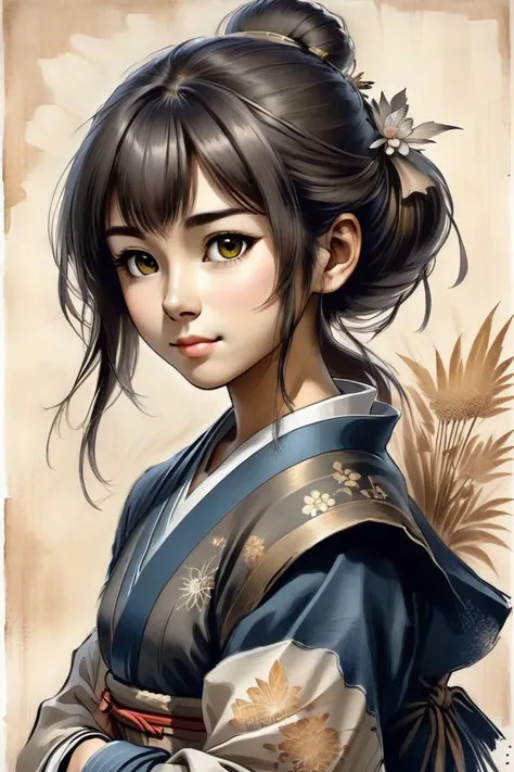 japan cavei schoolgirl, Middle Ages, japan artstyle, drawing with papyrus, large strokes, finalized with ink, fine lines, sketch artstyle, graycale, monochrome,