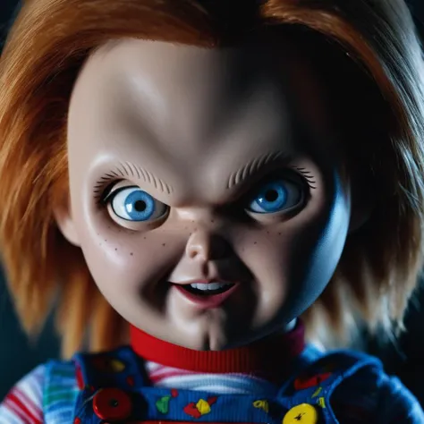 cinematic film still of  <lora:Chucky:1>
Chucky,Charles Lee "Chucky" Ray,antagonist,Horror,serial killer,doll,animatronic,a painting of a creepy looking woman with blue eyes,solo,looking at viewer,blue eyes,1boy,male focus,teeth,tongue,blood,scar,traditional media,parody,close-up,horror (theme),eye focus
, shallow depth of field, vignette, highly detailed, high budget, bokeh, cinemascope, moody, epic, gorgeous, film grain, grainy