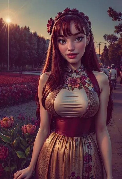 1girl, solo, (half body shot:1.3), (looking at viewer:1.3), <lora:juliaAP:0.7> julia, ((happy)), (<lora:breastsizeslideroffset:0.2><lora:FakebreastsV4Del:0.3> fakebreasts), intricate, absurdres, highest quality, extremely detailed, detailed eyes:1.3, masterpiece, 8k UHD, 4k HDR, RAW photograph, <lora:JabstyleV23:0.4> wearing a ((summer dress with flower prints)), (holding a flower, hairflower, sunshine, beautiful atmosphere, ((at Flower Field:1.3))), <lora:add_detail:0.8> <lora:vintage_slider_v10:1.5> <lora:AdvancedEnhancer:0.8> film, analog film, sunset, hard light, soft light, dramatic lighting, neon lights, red light, blue light, green light, purple light, agfa ultra, classic chrome, ektachrome, eterna, fujicolor c200, kodachrome 64, kodak portra 400, fujicolor superia 1600, kodacolor, fujifilm xt3, ((old film grain texture:1.3)), polaroid, colored gels, depth of field, dim light, golden hour, color grading, bokeh, RAW