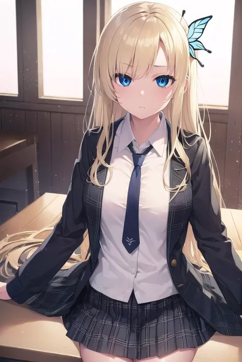 senakashiwazaki, <lora:sena kashiwazaki-lora-nochekaiser:1>,
sena kashiwazaki, blonde hair, butterfly hair ornament, hair ornament, long hair,
BREAK cardigan, checkered clothes, checkered skirt, jacket, long sleeves, necktie, school uniform, shirt, skirt, st. chronica academy school uniform
BREAK indoors, classroom,
BREAK looking at viewer, (cowboy shot:1.5),
BREAK <lyco:GoodHands-beta2:1>, (masterpiece:1.2), best quality, high resolution, unity 8k wallpaper, (illustration:0.8), (beautiful detailed eyes:1.6), extremely detailed face, perfect lighting, extremely detailed CG, (perfect hands, perfect anatomy),