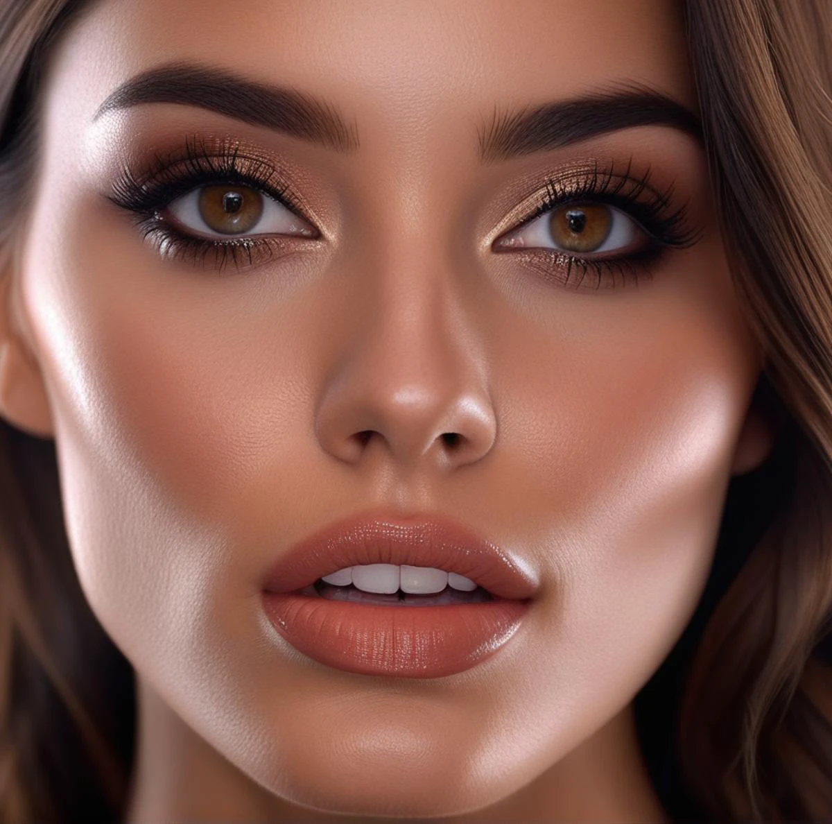 brunette, woman, cute, young, high quality, photorealistic, realistic human <lora:epicrealism_naturalSinRC1VAE:1>, strong jaw , big Cheekbone, , ambar eyes, hyperdetailed photography, soft light, ultra high res , adding mystery and sensuality, kiss, <lora:POV_KISS:1>