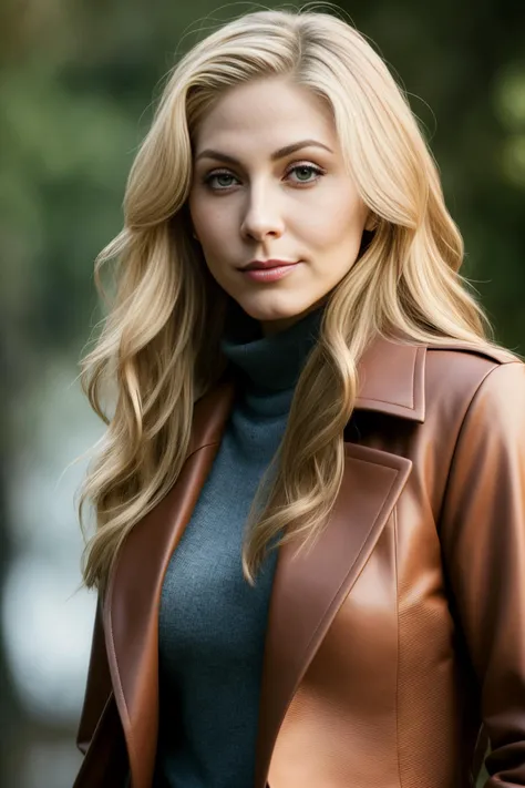 photo of (elm1tchell:0.99), a woman, RAW, close portrait photo, long brown leather coat, turtleneck, long haircut, slim body, lips parted, warm lighting, 4k, sharp focus, high resolution, (ultra detailed face:1.2), (ultra detailed skin:1.2), (ultra detailed eyes:1.2), (ultra detailed pupils:1.3), (ultra detailed iris:1.2), ultra detailed hair, 8k uhd, dslr, low harsh lightinghigh quality, film grain, Fujifilm XT3 sharp focus, f 5.6, lips parted, (intricate detailed clothes),