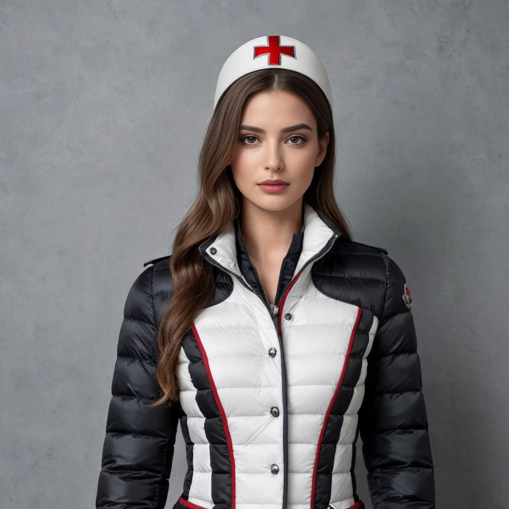 ((cute woman Knights Templar costume)) wearing a long knee length moncler_hermine jacket , hyperdetailed photography,4k textures,intricate details,4k resolution , <lora:moncler_hermine_v1_r2-000007:0.3>,