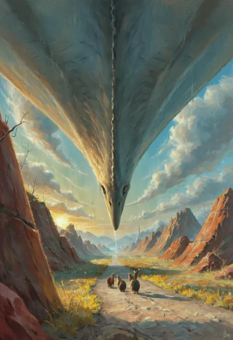 art by A. J. Casson, Nicolaes Maes
, painting, In the midst of a desolate landscape, a painting comes to life, and dust swirls around it. The canvas is painted in shades of gray, with thick brushstrokes highlighting every detail. A group of animals, including birds, squirrels, and other creatures, at Nighttime, oil painting style, dark evening, impressionism, expressionism, bold brushstrokes, <lora:rough-oil-sat-mega-adam-e:1> <lora:EpiCPainting:1>
, painting, glossy, very, set logical ambient background, radiant