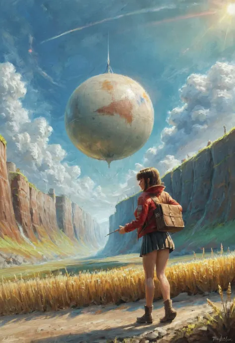 by Ed Blinkey, Atey Ghailan, Jeremy Mann, Greg Manchess, Antonio Moro
, painting, landscape of a lone figure, short skirt and a long jacketed in a flowing red short skirt and a long jacket and holding a pen in her hand, sits in the center of the painting. The background is a serene landscape of rolling hills and lush greenery, Hurricane, Fantasy, F/14, Velvia, oil painting style, dark evening, impressionism, expressionism, bold brushstrokes, <lora:rough-oil-sat-mega-adam-e:1> <lora:EpiCPainting:1>
, painting, surreal, enhanced quality, vibrant, illustrious quality
