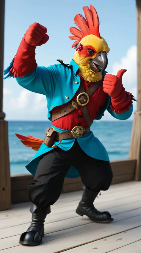 pirate parrot
, heroic pose, thumbs up