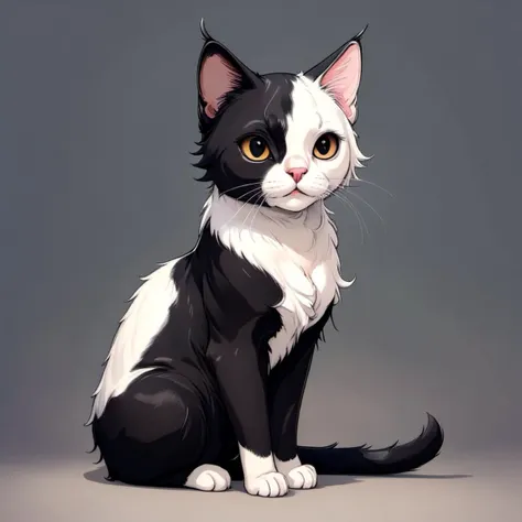 art by cc-anime,Photo of a cat thats half black and half white