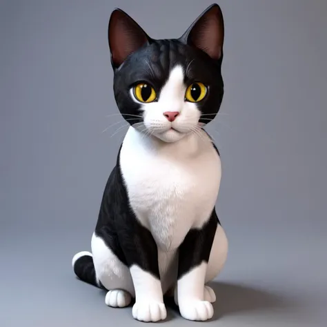 art by cc-3d,Photo of a cat thats half black and half white