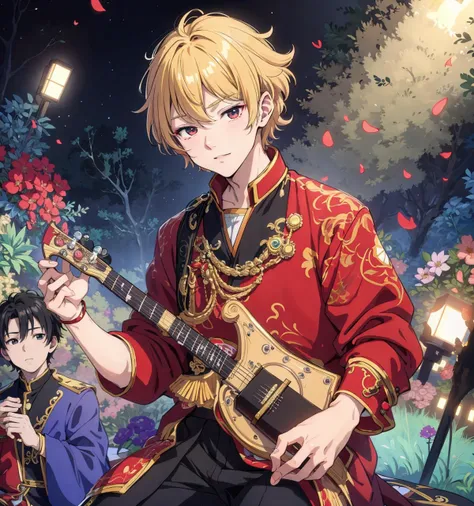 8k,4k,masterpiece, best quality, finely detail,manga,anime coloring, color, band, 1boy, music,