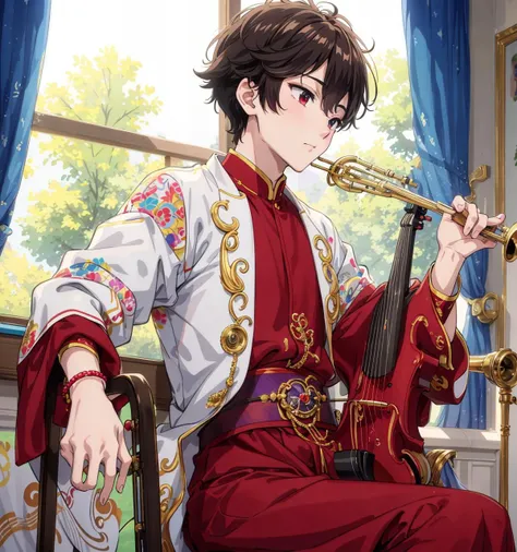 8k,4k,masterpiece, best quality, finely detail,manga,anime coloring, color, band, 1boy, music, musical_instrument,