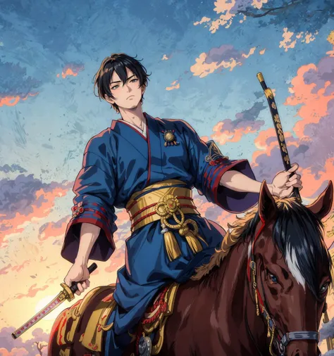 8k,4k,masterpiece, best quality, finely detail,manga,anime coloring, color, 1boy, 30yo, edo_period, samurai, police, dramatic angle,