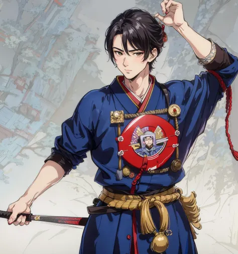 8k,4k,masterpiece, best quality, finely detail,manga,anime coloring, color, sexy, 1boy, 30yo,cute, edo_period, samurai, police, dramatic angle,