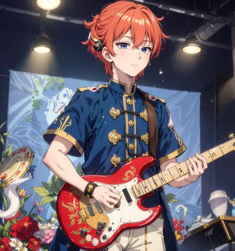 8k,4k,masterpiece, best quality, finely detail,manga,anime coloring, color, band, 1boy, music