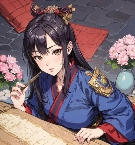 8k,4k,masterpiece, best quality, finely detail,manga,anime coloring, color, sexy, 1girl, 30yo,cute, edo_period, samurai, police, dramatic angle,