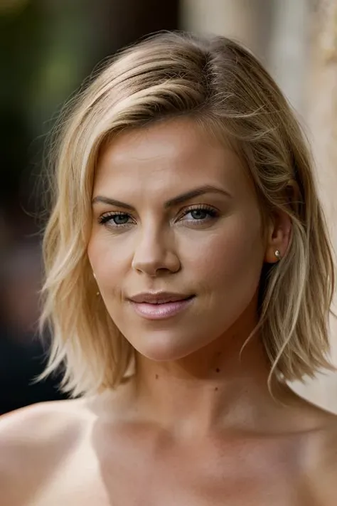 Realistic photo of a beautiful ch4rl1z3t-v21 woman,  1girl, solo, long hair, looking at viewer, smile, blue eyes, blonde hair, simple background, bare shoulders, upper body, lips, strapless, realistic, tube top, soft lighting, professional Photography, Photorealistic, detailed, RAW, analog, sharp focus, 8k, HD, DSLR, high quality, Fujifilm XT3, film grain, award winning, masterpiece<lora:ch4rl1z3t-v2:1.0>