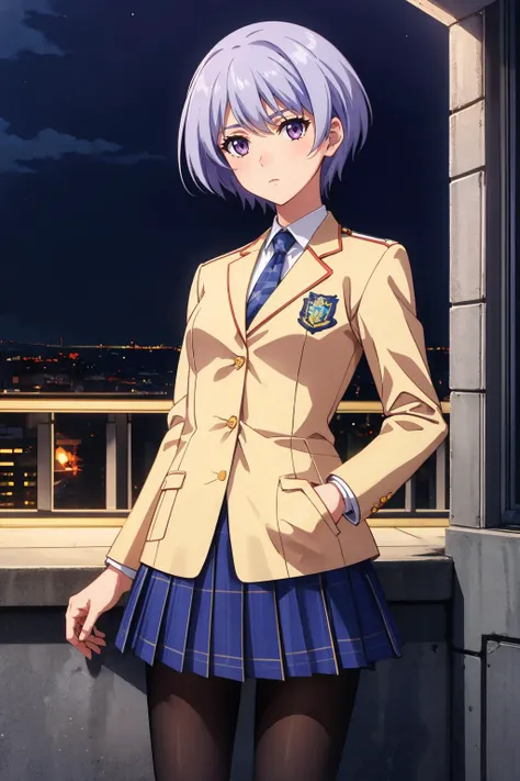 <lora:wrench_chaos_head_ayase-01:1> ch_ays, short hair, blue hair, purple eyes, school uniform, ((yellow jacket)), blue tie, checkered skirt, 1girl, black pantyhose
masterpiece, best quality, absurdres, city, night, bridge, horizon, looking at viewer, expressionless