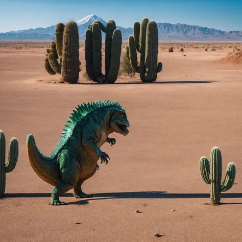 dinosaur in the desert, cactus, psychedelic <lora:add_detail:1>