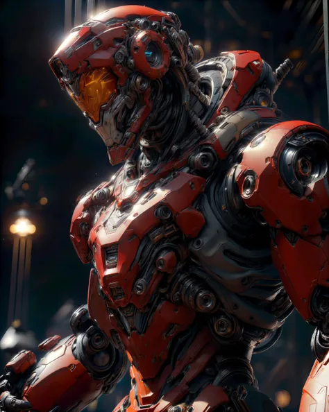 ((best quality)), ((masterpiece:1.4)), (extremely detailed), (8k, high quality, cinematic, hyperrealistic, illustration, absurdres, octane render, fantastic realism, vibrant color, high detail, rich textures, accurate anatomy, perfect hands, perfect feet, complete fingers, natural form, proper number of limbs, symmetrical, flawless, high-resolution, depth-filled, polished, consistent style, innovative design, perfect proportions, properly aligned features, precise, harmonious colors, soft lighting, creative, fluid movement, intricately detailed, dynamic perspective, balanced composition, 3-dimensional, natural posing, high contrast), ((((Full-body, bronze armor, red panels, hyper-detailed blueprint of a Galactic Gladiator Mech. Its monumental, chrome silhouette radiating in the brilliant, relentless starlight, its casing shimmering with the sleek reflectivity of polished metal. Clusters of its comet-white circuits, intertwined with glimmering power threads woven from stellar dust, trail around its muscular form, sparkling in the eternal cosmos. Its visor slits, resembling twin burning stars, reflect the tranquility of the interstellar void with their unwavering, burning gaze. Donned in dense, ((nebula-red:1.4 armor)), engraved with stellar constellations and laced with silver wiring, it clenches a complex photon sword, its blade thrumming with radiant gamma energy, charging a daunting, star-searing strike. Heavy, celestial-engraved mech boots resonate with a deep thrum on the star-forged platform. It stands at the precipice of a space station, surveilling a vast galactic arena, the harsh brilliance of countless stars reflecting off its armor, painting a fearsome tableau in shades of iron and crimson)))), (cinematic lighting, rim light, key light, fill light, backlight, ambient light, hair light, accent light, three-point lighting, volumetric light), (zoom out:1.3, depth of field, f/4 aperture, wide-angle lens, HDR, golden ratio, leading lines, framing, prime lens, color grading), <lora:add_detail:0.75>, <lora:more_details:0.35>, mecha, scifi, armor, 3d model, robotic soldier, brutal armor, heavy metal design, closed helmet), <hypernet:dr0ne:0.85> (subdivision, cyber muscle, angular design, mechanical, carbon-fiber, high-tech, pistons, robotic frame, metal joints, rubber cables), <hypernet:LuisapSciFiHard:0.25> (scifi, hard surface, armor, metal bolts, robotic, industrial, structures, sub-d), <lora:epiNoiseoffset:0.5> (bloom, rim lighting, studio lighting, soft lighting, low key), <hypernet:sxzBloom_sxzBloom:0.25>, <lora:LowRA:0.4>, <lora:Robort:0.75> robort,