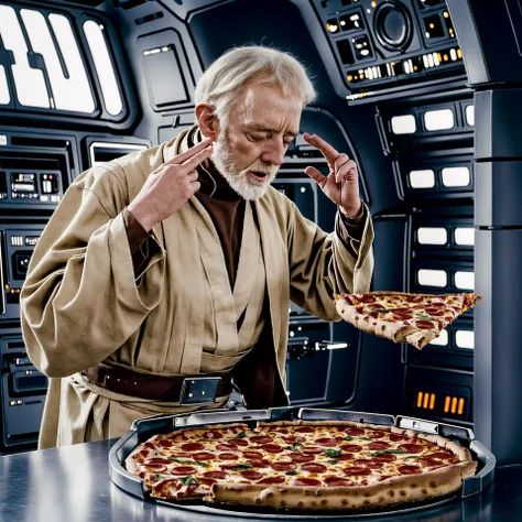 <lora:add_detail:0.6> <lyco:obi_wan_kenobi-trigger_sksjedi:1.0> <lora:man_levitating_pizza:1.0> (manlevitatingpizza:1.25), (smooth skin:1.4), sksjedi using the force on a (perfect slice of delicious pizza:1.2), inside the millenium falcon, starship interior, closed eyes, (masterpiece, best quality, 16k, 8k, flawless, ultra highres, absurdres, highres, photorealistic, ultra realistic:1.2), raw photo, hasselblad photography, f3.5, 120mm, extremely detailed, highly detailed, intricate details, professional photoshoot