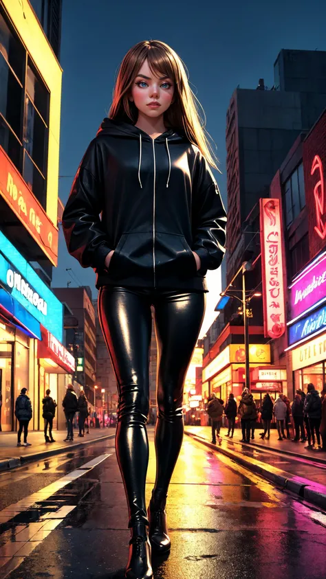 (CRU photo, best qualityer, work of art:1.2), (realisitic, photo-realisitic:1.4),(work of art:1.4),(best qualityer:1.4), ((cyberpunk sexy girl)) standing alone, :d, (earbuds), bangss, blush, ((colorful body harness)), breasts big, ((dynamic pose)), cowboy shot, (((cyberpunk city streets background))), hair intake, earbuds, long hair, gazing at viewer, side locks, ssmile, (((tight slit))), thicc thighs, twintails, very long hair, White hair,Alice \(to wave\),(shining skin),realisitic.