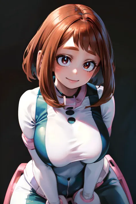 ((masterpiece, best quality;1.3)), ultra detailed, detailed background, 1girl, solo, smile,   <lora:OchacoUraraka-01:1>, bodysuit,ochaco uraraka, looking at viewer, large breast,pink suits,
school background, zero gravity,realistic, <lora:style_horikoshi_kouhei-20:0.6> flying <lora:add_detail:0.5> <lora:GPTS2 Heavy:0.1>, from above