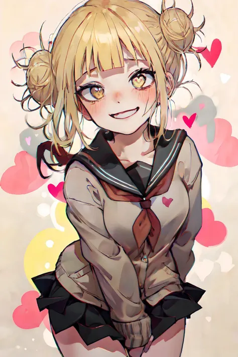 (masterpiece, best quality;1.3), ultra detailed, 1girl, solo, smile, gold hair,
miniskirt, yellow cardigan, long sleeves, sailor collar, red neckerchief, black kneehighs,micro mini skirt, from above,
<lora:TogaHimiko-01:1>Himiko Toga, TOga, Himiko, <lora:GPTS4 dreamwave full_478773:0.5> <lora:heart_eyes-10:0.8>,(heart_eyes_full), heart_eyes_inside