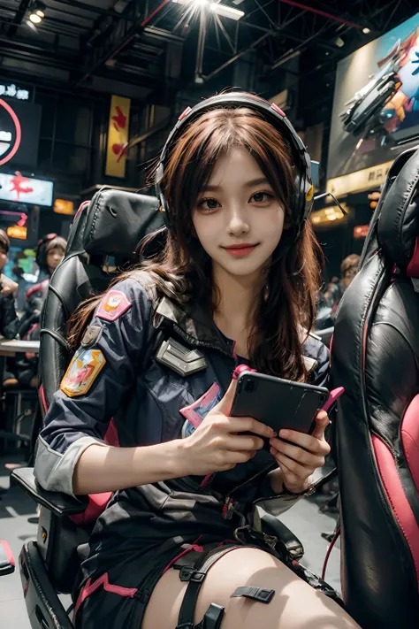(best quality, masterpiece:1.2, photo realistic:1.4), raw photo, ultra high res, portrait, professional photograph, 8k wallpaper, HDR, perfect artwork, photon mapping, realistic shadow, detailed skin texture, film grain, depth of field, natural shading, (intricate details:1.2), 85mm, f/1.4, ISO 200, 1/160s:0.75, lens flare, sharp picture,
1girl, korean, teenage, smile, pink markings on face, <lora:A_Dva_Cosplay:0.8>, xdva, d.va (overwatch), pilot suit, bodysuit, skin tight, pink headset, holding phone, sefl camera, flash, full body
gaming arena, gaming competition, gaming chair, Championship,Applause, highly detailed background, public, spectators, <lora:add_detail:1> <lora:koreanDollLikeness_v15:0.3> <lora:nwsjmajic-05:0.1>